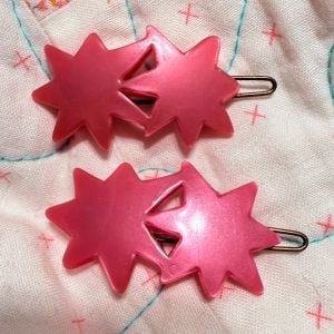 Vintage French Twin Star Barrettes in Pearlescant Pink, French Hair Clip Pair - Fashionconservatory.com