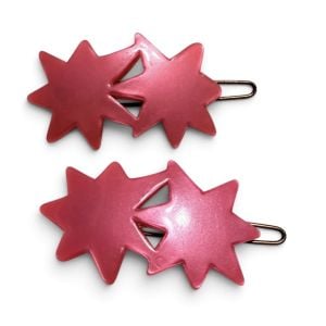 Vintage French Twin Star Barrettes in Pearlescant Pink, French Hair Clip Pair