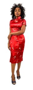 1950s Vintage Qipao Red satin damask cheongsam Wiggle Dress XS/S Never Worn - Fashionconservatory.com