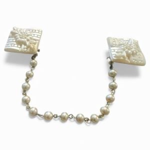 1950’s Vintage Pearl Chain Sweater Clip with Carved Pearlescant Clips, 8” Long