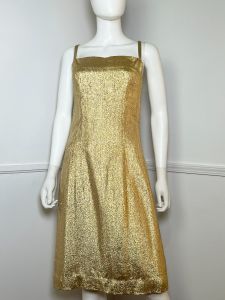 Small To Medium | 1960s Vintage Sparkling Gold Lurex Sheath Dress | Mid Century Vintage 
