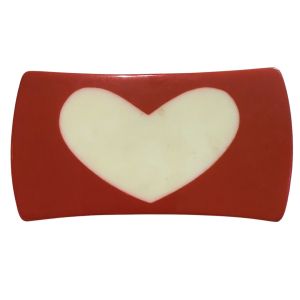 1960’s Colorblock Heart French Bar Barrette in Red & White, 2.5” Long, Deadstock