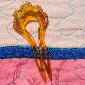 Vintage Mid Century Hair Pick in Tortoiseshell with Rhineatones, Made in Belgium - Fashionconservatory.com