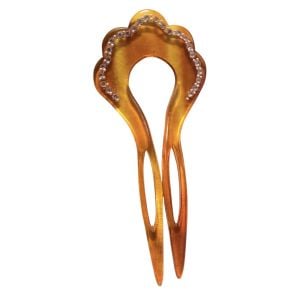 Vintage Mid Century Hair Pick in Tortoiseshell with Rhineatones, Made in Belgium
