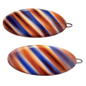 1960’s Striped French Hair Clips Side Barrette Pair , Multi Colored, Deadstock 