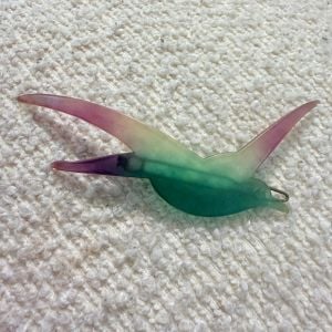 1970’s French Bird Barrette in Translucent Green & Purple, Handmade, Unworn, 4”