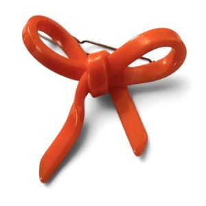 Vintage Mod French Barrette in the Shape of a 3D Bow, Bright Orange Hair Clip