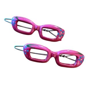Vintage Cateye Glasses Barrettes Hair Clips, Hand Painted Pink, Deadstock, 2”