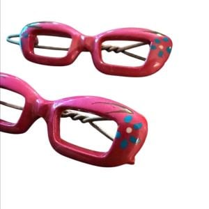 Vintage Cateye Glasses Barrettes Hair Clips, Hand Painted Pink, Deadstock, 2” - Fashionconservatory.com