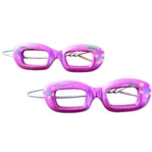 Handmade Cateye Glasses Barrettes Hair Clips, Hand Painted Pink, Deadstock, 2”