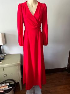 70’s Red Poly Maxi Dress S
