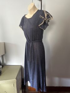 1940’s Navy Cotton Swiss Dot Dress - Fashionconservatory.com