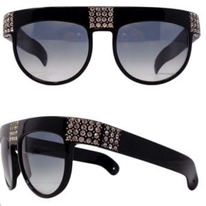 Glam 1970’s Vintage French Rhinestone Sunglasses in Jet Black, Statement Packed!