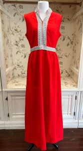 70’s Red Poly Maxi Dress w/Silver Trim