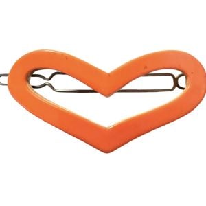 1960’s Extra Wide French Barretre in a Heart Shape in Orange, 2.6” Wide!