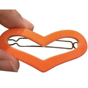1960’s Extra Wide French Barretre in a Heart Shape in Orange, 2.6” Wide! - Fashionconservatory.com