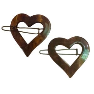 1960’s French Heart Barrettes in Tortoiseshell, Deadstock, One Pair Available  - Fashionconservatory.com