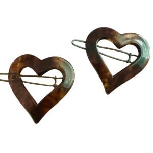 1960’s French Heart Barrettes in Tortoiseshell, Deadstock, One Pair Available