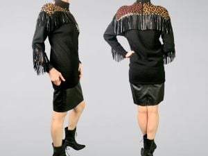 Killer 80s Lillie Rubin x Erez Fringed Sweater and Skirt Set Size Small  Western Style Animal Print - Fashionconservatory.com