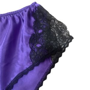 1980’s Christian Dior Camisole & Tap Pants Lingerie Set, Purple w/Black Lace, S - Fashionconservatory.com