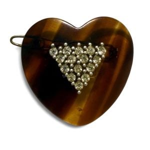 1970’s Vintage French Heart Barrette in Tortoiseshell with Rhinestones, Unworn - Fashionconservatory.com