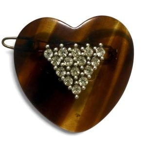 1970’s Vintage French Heart Barrette in Tortoiseshell with Rhinestones, Unworn