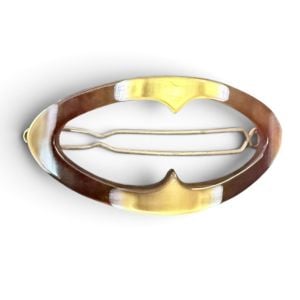 Vintage Brown and Gold Oval Hair Clip, Made in Belgium, 2.5” Long