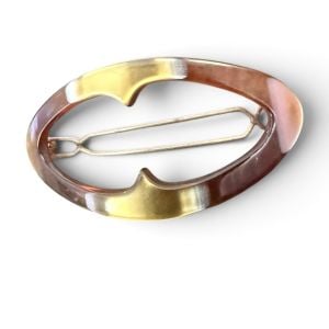 Vintage Brown and Gold Oval Hair Clip, Made in Belgium, 2.5” Long  - Fashionconservatory.com