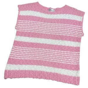 1980’s 1990’s Vintage Pink and White Striped Soft Knit Cap Sleeve Preppy Top, M