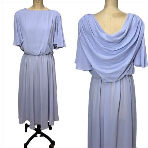 1980s lavender dress with draped cape low back by RK Originals Plus Size
