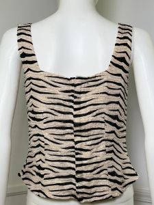 Medium | 1990's Vintage Silk Beaded Zebra Print Top by Caché | New With Tags  - Fashionconservatory.com