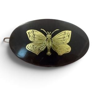 1960’s Vintage French Black & Gold Butterfly Barrette, 2.5” Long, Deadstock