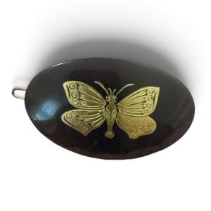 1960’s Vintage French Black & Gold Butterfly Barrette, 2.5” Long, Deadstock  - Fashionconservatory.com