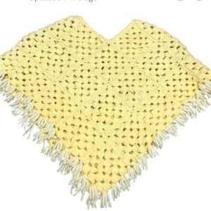 Vintage Handmade 1950’s/1960’s Yellow Crochet Poncho or Caplet w White Fringe