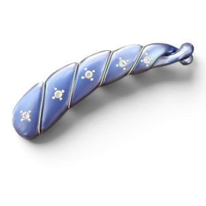 Vintage French Mini Banana Clip in Blue w Rhinestones & Gold Threading, 4”, Unworn - Fashionconservatory.com