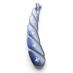 Vintage French Mini Banana Clip in Blue w Rhinestones & Gold Threading, 4”, Unworn