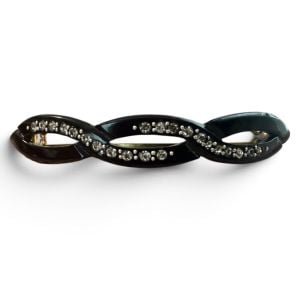 1970’s Glam Black Rhinestone French Barrette Clip, 3.5” Long, Deadstock Unworn