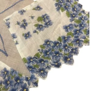 1950’s Mid Century Vintage Sheer Floral Half Apron, White w/ Blue & Green, OSFM - Fashionconservatory.com