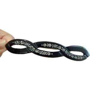 1970’s Glam Black Rhinestone French Barrette Clip, 3.5” Long, Deadstock Unworn  - Fashionconservatory.com