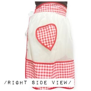 1950’s Sheer White Half Apron Red Gingham Heart, Mid Century Kitch, Deadstock - Fashionconservatory.com