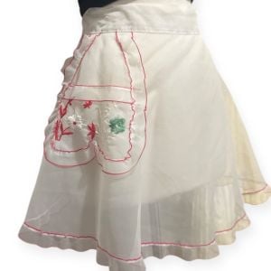 1950’s Adorable Sheer White Half Apron with a Large Floral Pocket Detail, Unworn