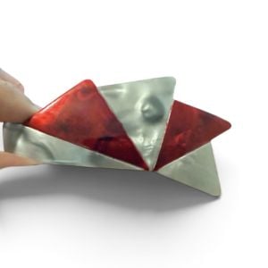 80’s Avant Garde Red & Silver/Gray French Barrette Hair Clip, 3.25”, Deadstock Unworn - Fashionconservatory.com