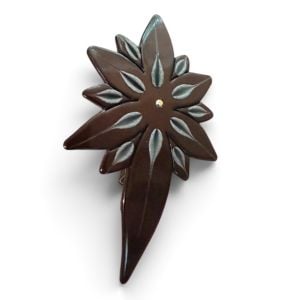 1970’s Hand Carved French Barrette w a Floral Motif in Brown, 3.1” Long, Unworn