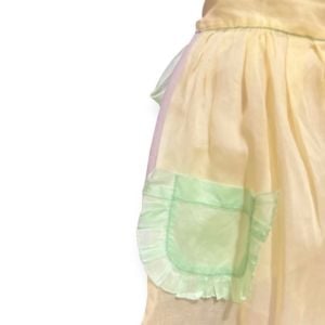 1950’s Adorable Sheer Yellow Half Apron with Two Pastel Green Pockets, Deadstock - Fashionconservatory.com