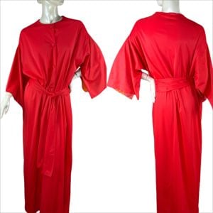 1960s red nylon robe with contrast sleeve lining by Vanity Fair