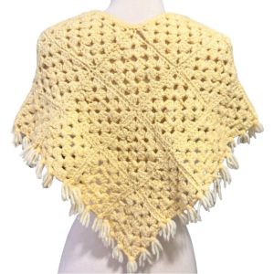 Vintage Handmade 1950’s/1960’s Yellow Crochet Poncho or Caplet with White Trim - Fashionconservatory.com