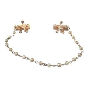Mid Century Sweater Clip Guard with Cross Clip, Faux Pearls & Rhinestones 8.2”