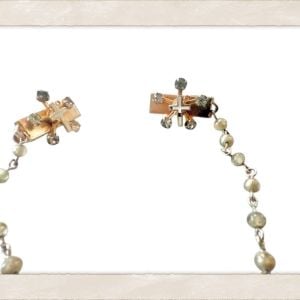Mid Century Sweater Clip Guard with Cross Clip, Faux Pearls & Rhinestones 8.2” - Fashionconservatory.com