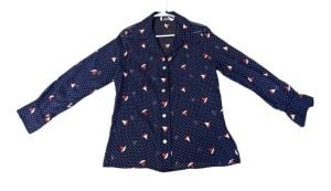 1970’s Polka Dot Sail Boat Button Down Nautical Blouse, Medium - Fashionconservatory.com