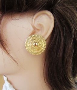Vintage Monet 1970s gold tone domed round button classic clip on earrings - Mid Century Revival